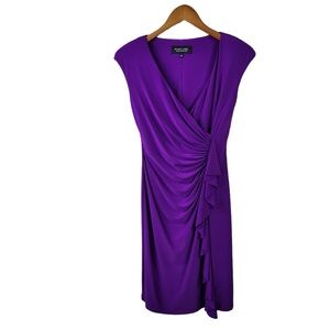 BLACK LABEL BY EVAN PICONE | Purple Ruched Wrap Midi Dress